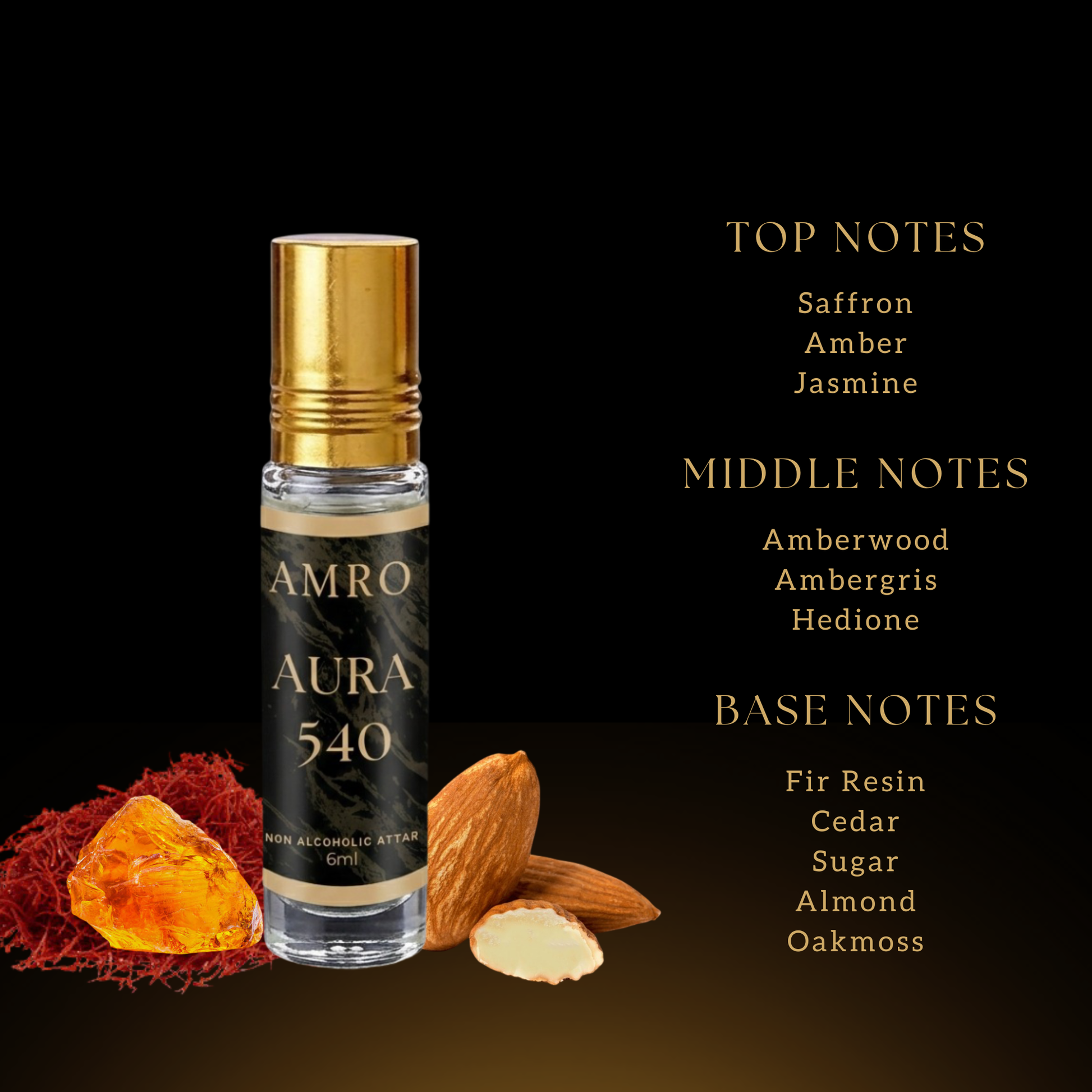 AMRO Aura 540 Attar Close Up – Rich Sweet Amber Perfume Oil