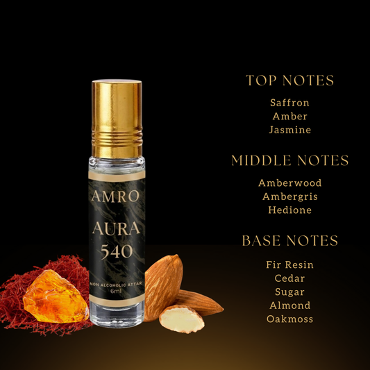 AMRO Aura 540 Attar Close Up – Rich Sweet Amber Perfume Oil